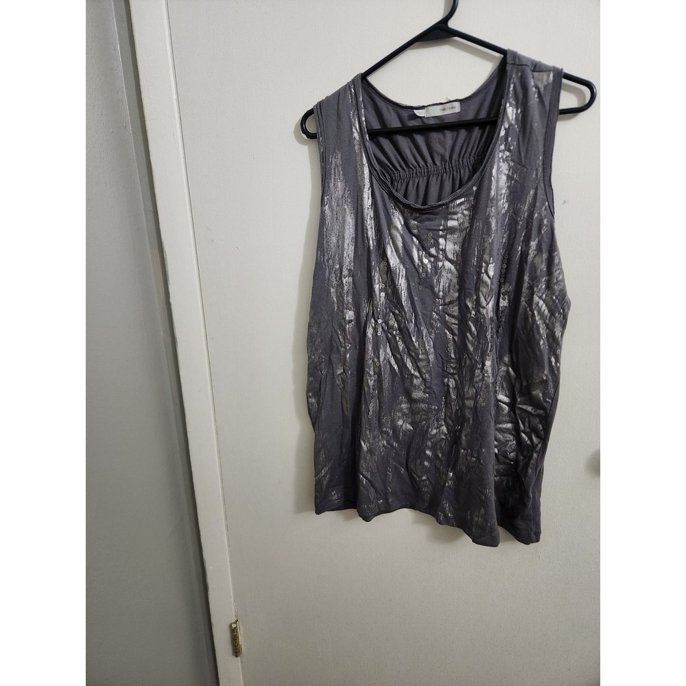 Maurices Womens Gray Metallic Silver Foil Sequin Sleeveless Tank Top Size 1‎